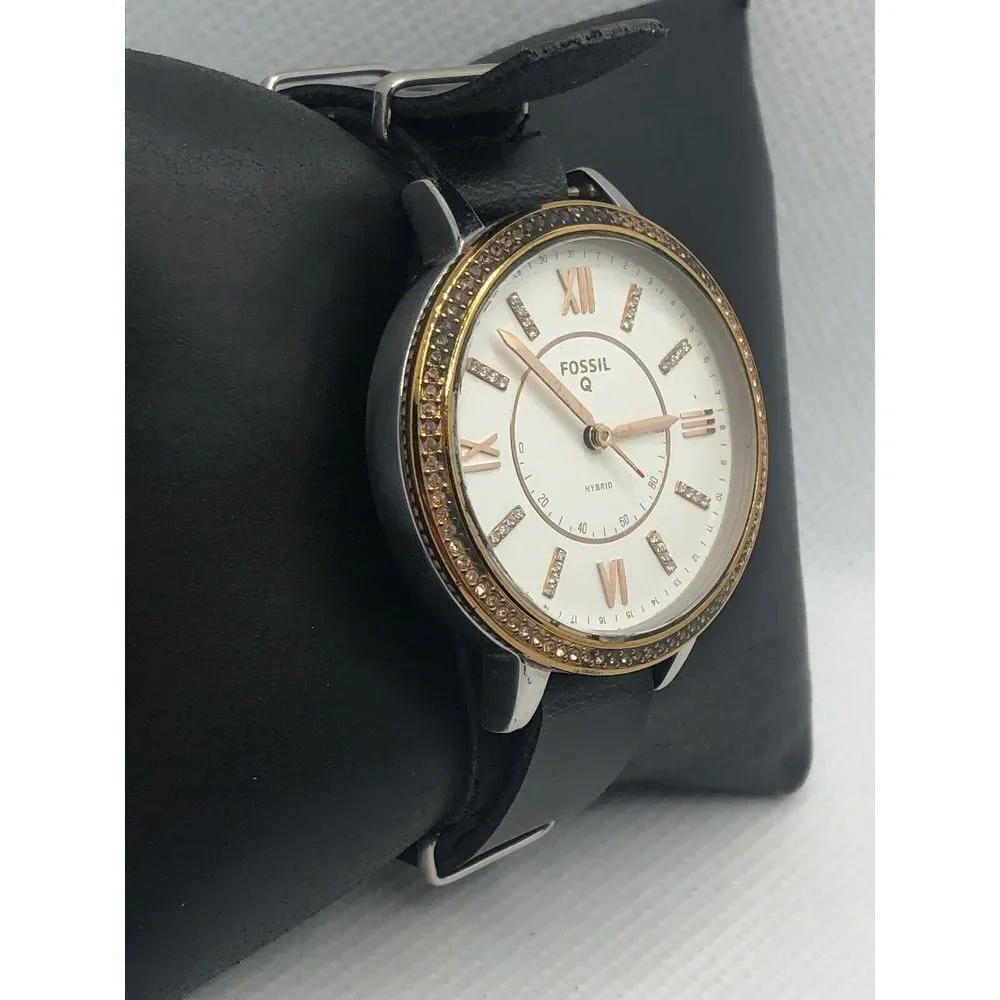 Fossil Q FTW5011 Womens Black Leather Analog White Dial Hybrid Smart Watch HK114
